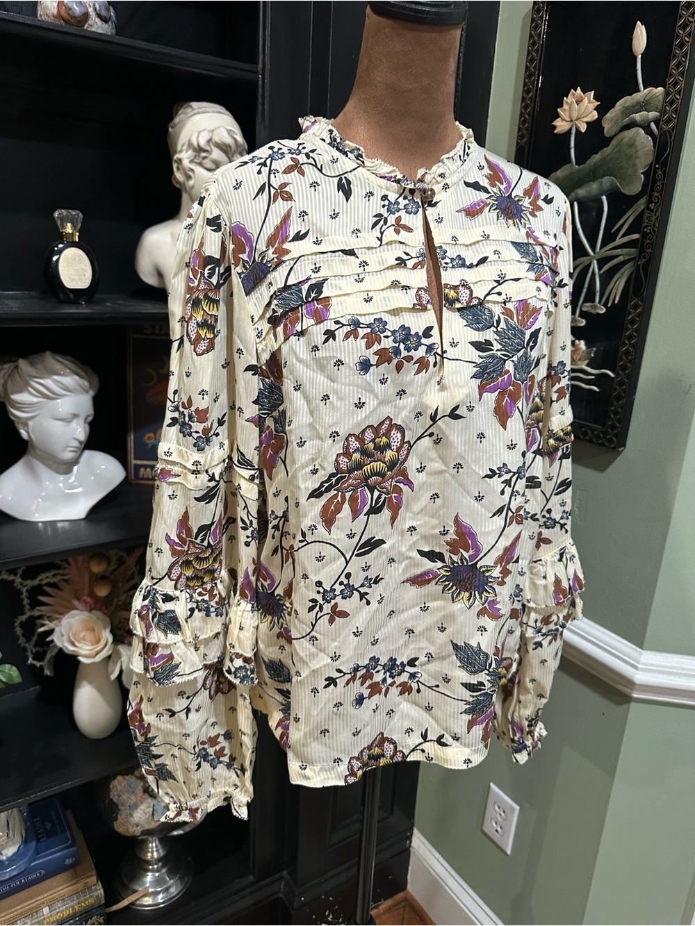 Anthropologie Scotch & Soda Cream Striped Floral Blouse – Size Small